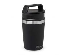 Stanley Adventure Series Shortstack Kleiner Thermobecher, 0.23 Liter, Mattschwarz, 18/8 Edelstahl, Geeignet für Kapselmaschinen / Vollautomat, Doppelwandig Vakuumisoliert, Auslaufsicher, Verriegelbar
