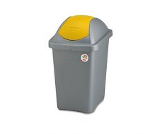 Weißer Mülleimer 30 Liter mit Gelbem Schwingdeckel robust und abwaschbar • Mülleimer Papierkorb Abfalleimer Abfallbehälter Mülltonne Eimer Mülltrennung, Gesamtgröße: ca. 29x39x50cm, Gewicht: ca 1kg.