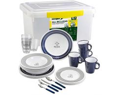Brunner: Melamin-Geschirr Campinggeschirr (Antislip), 4 Personen (36+1 Teilig), Nautical All Inclusive, Grill Und Picknick