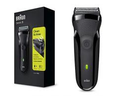 Braun Series 3 Rasierer Herren, Elektrorasierer mit 3 flexiblen Klingen, wiederaufladbarer und kabelloser elektrischer Rasierer, 30 Minuten Akkulaufzeit, abwaschbar, schwarz