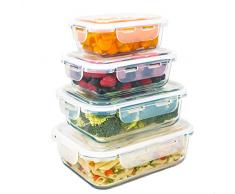 Luxury & Grace 4er Packung Glas Frischhaltedosen. Verschiedene Größen (0,36+0,60+1+1,50 L). Luftdicht. Geeignet für Mikrowelle, Ofen, Gefrierschrank und Spülmaschine. BPA frei.