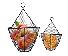 Obstkorb (2-teilig) - Obst Körbe für Wandmontage 1 Groß & 1 Klein – Metall Draht Hängekorb Rustikal zur Aufbewahrung von Blumen, Obst, Gemüse, Deko Schale und mehr – Küchenampel Hängeampel zum Hängen