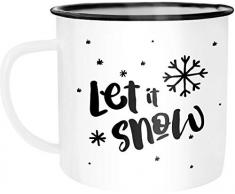 Autiga Emaille Tasse Becher Let it snow Weihnachten Schnee Schneeflocken Weihnachts-Tasse Kaffee-Tasse weiß-schwarz unisize