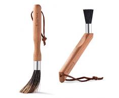 Soulhand Professionelle Kaffeebürste Reinigungsbürstenset (Gerade + Gebogen) Naturborsten Buchenholz Espressomaschine Mühlenreiniger Kaffeewerkzeug für Barista Home Kitchen