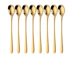 Löffel mit langem Griff, Bisda Gold Edelstahl Eisteelöffel set of 8 für Cocktailrühren Tee Kaffee Milchshake Kaltgetränk