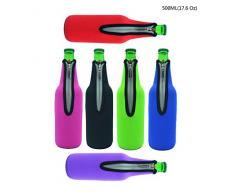Case Wonde Bier Flaschenkühler, 6 Stück 17,6 Oz (500ml) Neopren Isoliert Reißverschluss Faltbar Bier Flaschen Kühler/Weinkühler/Getränkekühler - Hält Länger Kalt BZW. Warm(6 Farben)