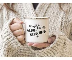Interluxe EMAILLE Becher Retro Tasse NOCH EIN GLÜHWEINCHEN? Glühweinbecher Einladung Weihnachtsmarkt
