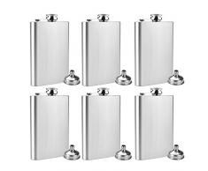 6-teilig Edelstahl Flachmann und Trichter Set, 8 oz. 227ml füR Whiskey Und Alkohol Zum Wandern, Jagen, Zelten Usw