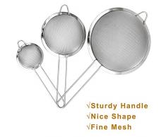 IPOW Edelstahl Küchensieb feinmaschig, Verstärkter Griff, Set mit 3 Größen 7/12/18cm