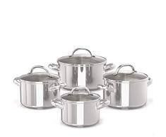 Prestige Edelstahl Topf Set, 4 Edelstahl Töpfe mit Deckel, 16, 18, 20 und 24 cm, Saucentöpfe mit Skala zum Abmessen, Edelstahl, Silber