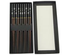 AOOSY Japanische Essstäbchen, Holz 5 Paare Wiederverwendbare chinesische Essstäbchen Spülmaschinenfest 9,06 Zoll Holz Essstäbchen-Set mit schwarzer handgefertigter Dose für Sushi-Nudeln