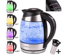 TZS First Austria -1,8L Glaswasserkocher mit Teesieb Kalkfilter, Wasserkocher mit Teeeinsatz LED Beleuchtung-Farbe je nach Temperaturwahl 40, 60, 70, 90, 100°C, Warmhaltefunktion, schwarz Teeeinsatz