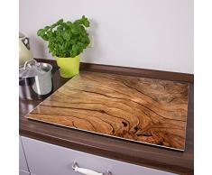 BANJADO Herdabdeckplatte aus Glas | Herdabdeckung einteilig 60x52cm | Spritzschutz für Ceranfeld oder Induktionsherd | Schneidebrett perfekt für die Küche mit Motiv Trockenes Holz