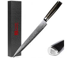 Sunlong 25,4 cm Sashimi Fischfiletmesser, japanischer Stahl, 67 Schichten, hochkarbon-Edelstahl, 254 mm, rechtshändiges Schnitzmesser, Walnussholz Scheide, Flanellmessertasche SL-DK1313B