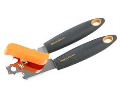 Fackelmann Dosenöffner 20 cm SOFT, praktischer Konservenöffner mit verchromten Funktionsteil, Universalöffner mit rutschfestem und ergonomischem Soft-Touch-Griff aus Kunststoff (Farbe: Orange/Grau), Menge: 1 Stück