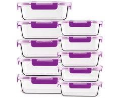 Crest [10er Set] Groß Glas Frischhaltedosen, Luftdicht, Auslaufsichere, BPA-Frei, Purpur