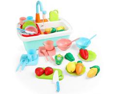 JoyGrow Küche Spüle Spielzeug 24PCS vorgeben Spielen Waschen Küche Spielzeug Geschirrspülmaschine Schneiden Spielzeug Küchenutensilien Presse Wasser Wasser wasserwasser & Drain