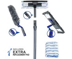 MASTERTOP Bodenwischer Chenille Flach Wischmopp, 3 in1 Wischer Set, Groß Fensterwischer Abzieher und Staubwedel für Spinnweben, Bodenwischer Wischmop Set für Boden, Fenster