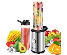 Mixer Smoothie Maker, Mini Blender mit 2x 600ml Tritan-Kunststoff Flaschen, Tragbar Standmixer für Shake, Smoothie, Eis, Getränk von Obst und Gemüse, 350 Watt, 23000 U/Min, BPA frei, Silber