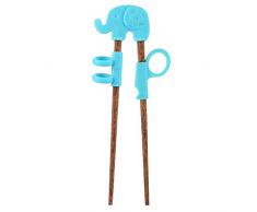 Gluckliy Kind Essstäbchen für Anfänger Chopsticks,Baby Trainings Stäbchen Holz Kinder Senioren Chopsticks und Silikon Übung Training Werkzeuge (Blau Elefant)