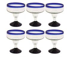 Handgemachtes Margarita Glas - mittlere Größe - recyceltes Glas - Blauer Rand - Set aus 6 Gläsern