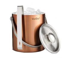 VonShef Eiseimer Kupfer 2 Liter Doppelwandig Isolierter Edelstahl mit Deckel, Tragegriff & GRATIS Zangen