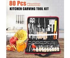 SISHUINIANHUA 80 in 1 bewegliche Küche Schnitzen Cutter Werkzeug-Sets Gemüse Obst Speisen Tranchiermesser Skulptur Skulptur Werkzeug mit Aufbewahrungstasche