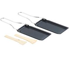 Rosenstein & Söhne Grillpfännchen: 2er-Set Grill-Pfännchen mit klappbarem Griff, spülmaschinenfest (Raclette Pfännchen)