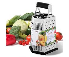 THETIS Homes Vierkantreibe Edelstahl, Multireibe Küchenreibe mit 6 verschiedenen Reibeflächen, Sechskantreibe Gemüsereibe für Schokolade Gurken Kartoffel Möhren