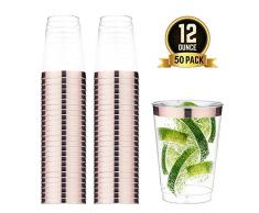 TOROTON 50 Stück Kunststoff Becher, 350ml Wiederverwendbare Trinkbecher zum Feiern, Hochzeiten, Picknick, Party, Camping, Geburtstag - Rose Gold