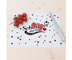 Wandkings Glasschneidebrett mit Schriftzug „Beste Schwester der Welt“ - Glasschneideplatte, Schneidebrett aus Glas, Frühstücksbrettchen
