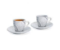 Hausmann & Söhne Espresso Tassen dickwandig | Set 4-TLG | 2er Set graue Marmor Tassen mit Untertassen | Porzellan | Tasse 80ml | Espresso Tassen Set mit Untersetzer | Geschenkidee