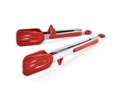 Greatangle Silikon Food Clip Backen Clip Steak Brot Gebäckklemme Multifunktions Tragbare Küchenzange für BBQ Grillen rot 12 Zoll