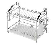WJSW Abtropfgestelle und Wäscheständer, 2-stufig mit Tellergestell Auffangschale Besteckkorb Rostfreier Metalldraht Abtropfgestell für die Küche