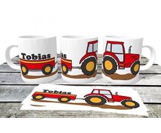 personalisierte Kindertasse roter Traktor mit Name | Namenstasse Trecker Schlepper Traktor | Kindergartentasse für kleine Landwirte und Treckerfahrer | Traktortasse | Treckertasse | Schleppertasse
