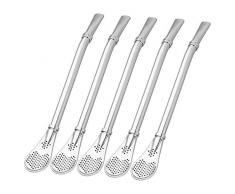 Soriace® 2 In 1 Trinkhalme Löffel (Satz von 5 Stück), Edelstahl Strohhälme/Sieblöffel/Teelöffel für Tee, Kaffee, Zitronentee, Saft, Milchshakes, Cocktails