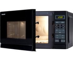 Sharp R242BKW Solo-Mikrowelle / 20 L / 800 W / 5 Leistungsstufen / 8 Automatikprogramme / Gewicht und zeitgesteuerte Auftauen / Kindersicherung / Energiesparmodus / Glasdrehteller (25,5 cm) / schwarz