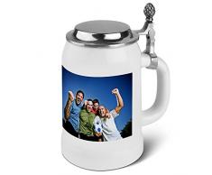 PhotoFancy® - Bierkrug mit Foto Bedrucken - Krug Personalisieren - Humpen mit eigenem Motiv selbst gestalten (Bierkrug mit Deckel 0,5 L)