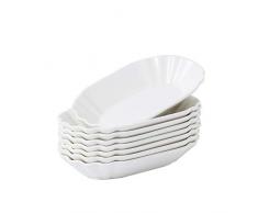 MALACASA, Serie Regular, 8-TLG. Set Pommesschäle, CremeWeiß Porzellan Pommes Schälen, Würstchenteller, Servierteller, Beilagenschälen, Schälchen, 19,5x12x3,5 cm
