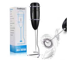 Milchaufschäumer Elektrisch, Godmorn Edelstahl Milchschaum mit Ständer, Batteriebetriebener Milchschäumer für Eier Schlagen/Latte/Kaffee/Cappuccino/Getränkemixer, 15,000 U/min