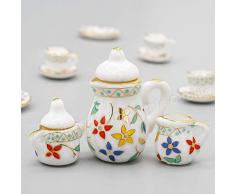 Odoria 1/12 Miniatur Geschirr 15 Stück Porzellan Teeschale Set Blumenmuster für Puppenhaus Küche Zubehör