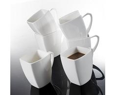 MALACASA, Serie Blance, 6 TLG. Set Kaffeeservice Porzellan 350ml Becher Bechersets Kaffeetasse Tassen 11,5x8x10,5cm