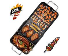 JZH-Wine set Tragbarer Elektrischer Grill Heißer Topf Grosse Kapazität Multifunktional 2 in 1 Antihaft-Pfanne Mit Stufenlosem Temperatureinstellknopf 1800W Geeignet Für 3-6 Personen