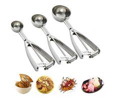 Eisportionierer Edelstahl eislöffel portionierer 3 Eisportionierer in verschiedenen Größen für Eis, Kuchenteig, Melone, Fleischbällchen, Kekse, Obst - 3 Stück (Groß 6cm, Mittel 5cm, Klein 4cm)