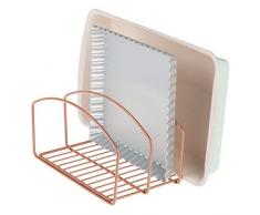 mDesign Geschirrablage für Kochtöpfe, Deckel und Pfannen – kompakter Topfdeckelhalter mit 3 Fächern für den Küchenschrank – platzsparender Ständer für Kochgeschirr aus Metall – bronzefarben