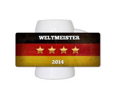 Fussball-Bierkrug Weltmeister 2014 mit Flagge, Text und vier Sternen mit Jahreszahl - Fan-Bierkrug - Deutschland-Krug - Bier-Humpen