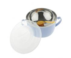 HomeDecTime Kinderschale Baby Schüssel Doppelschicht Schüssel Edelstahlschüssel Klein Schüssel mit Deckel und Löffel - Blau