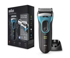 Braun Series 3 ProSkin 3080s Herren Elektrorasierer Bart, Wiederaufladbarer Elektrorasierer + Nachfüllbasis, Schwarz / Blau