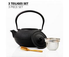 Lumaland Tee Kanne im Asia Hobnail Design 1 x gusseiserne Teekanne (1,4 Liter) 1x Bambus Dosierlöffel 1 x Edelstahlsieb