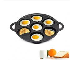 MAIFENGLE Spezialpfanne für Spiegeleier 30cm Gusseisen, 7Gitter, Antihaft Beschichtung, Pfannkuchen-Omelettpfanne, Speiseöl sparen, schwarz Runde